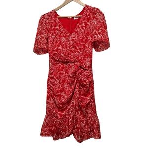 Parker Red Floral 100% Silk Dress